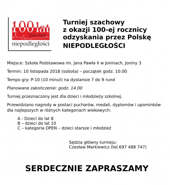 Zaproszenie na Turniej Szachowy